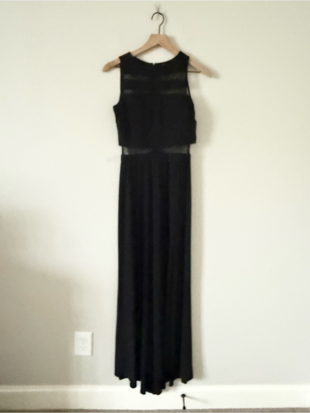 Nightway Black Illusion Sheer Mesh Stripe Sleeveless Maxi Formal Gown 4P